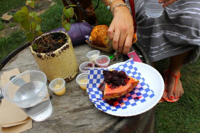 "Summer Pie" featuring a graham cracker crust, sage ice cream, lemon curd, macerated blackberries, and a little of my drool on top because of extreme salivation.